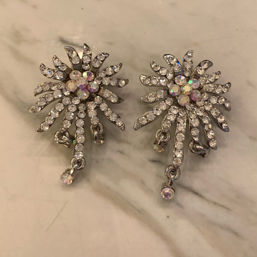 Vintage Palm Tree Iridescent Crystal Clip Earring